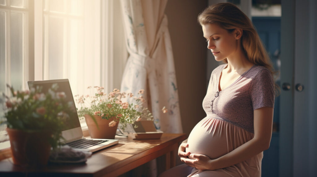 Schwangere Frau vor dem PC
